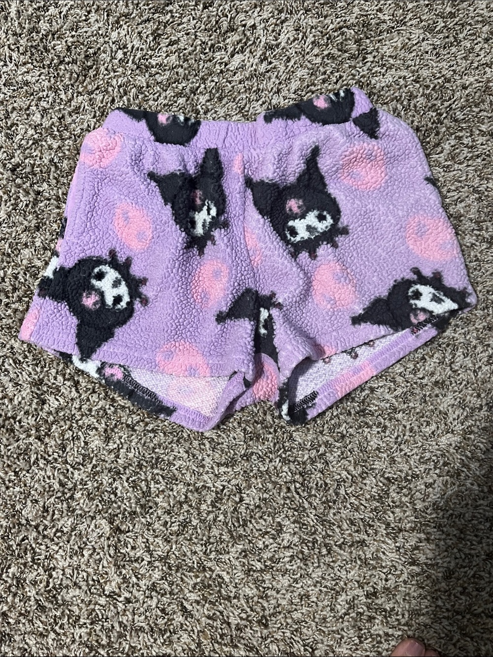 Lilac Plush Lounge Shorts with Pink Accent Dots - Picture 1 of 4